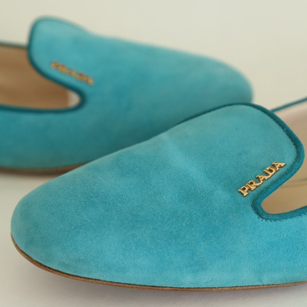 Prada Turquoise Suede Slip On Slipper Flats EU 39